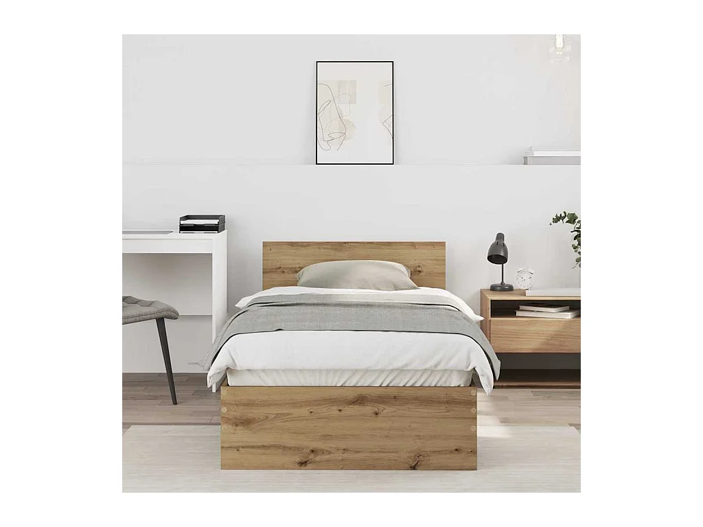 Estrutura da Cama com cabeceira carvalho artisiano 75 x 190 cm