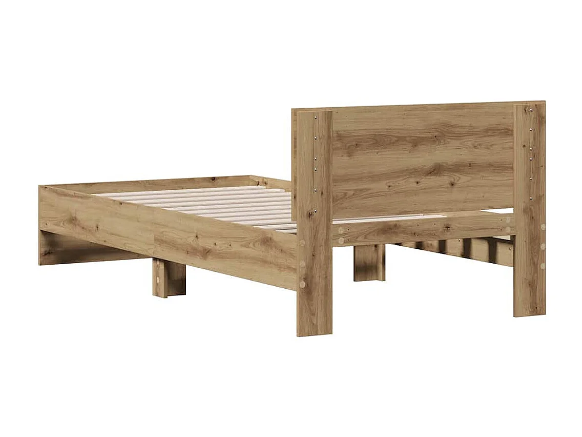 Bedframe artisanaal eikenkleurig 75 x 190 cm Bewerkt hout