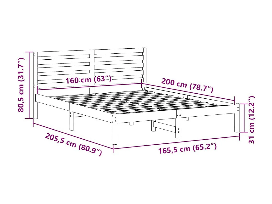 Cadre de lit Blanc 160 x 200 cm Bois massif en pin