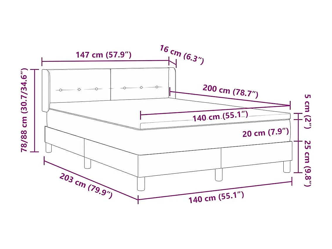 Cadre de lit avec matelas Bleu 140 x 200 cm tissu