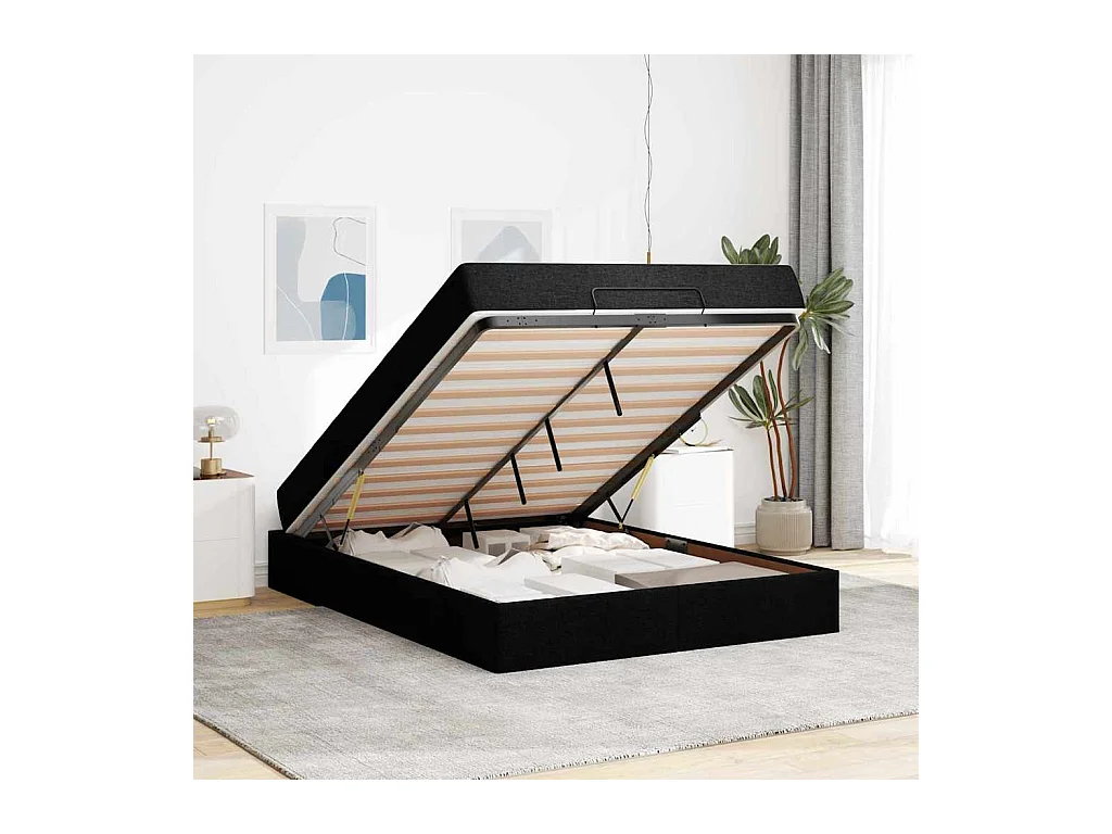 Cadre de lit avec stockage Noir 160 x 200 cm tissu