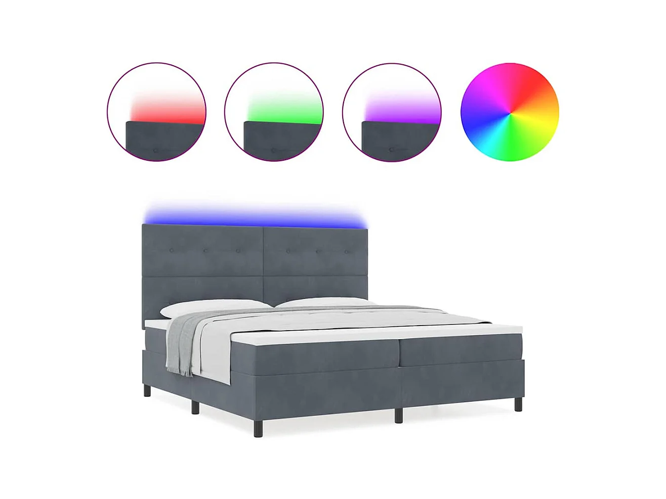 Cadre de lit avec matelas Gris foncé 200 x 200 cm Velours