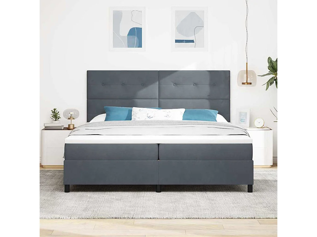 Cama tipo Box Spring Gris oscuro 200 x 200 cm Terciopelo