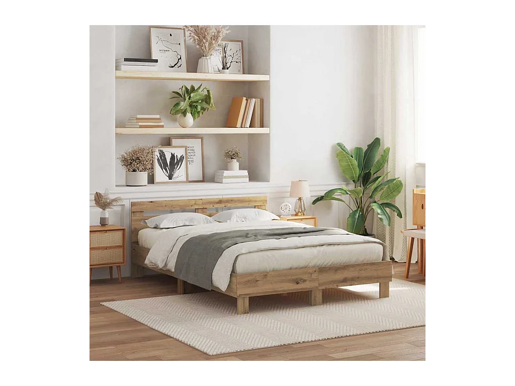 Estructura de cama con cabecera Roble artisan 150 x 200 cm