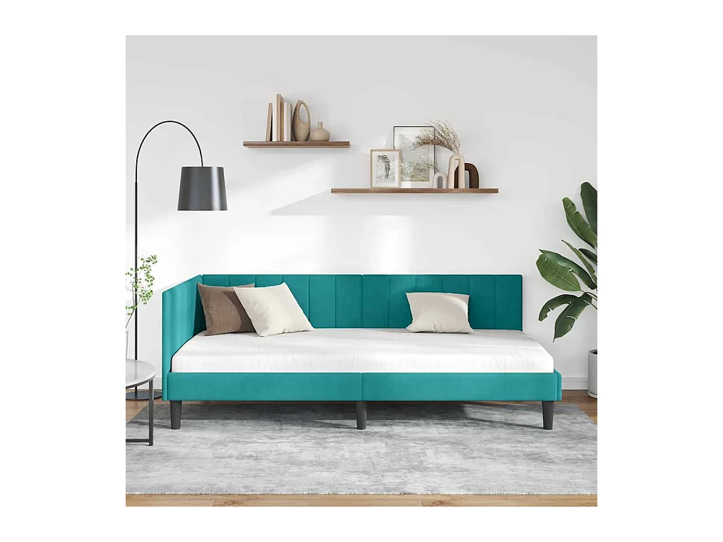 Cadre de lit d'angle Turquoise 100 x 200 cm Velours