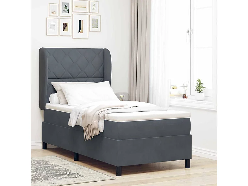 Cama tipo Box Spring Gris oscuro 100 x 200 cm Terciopelo