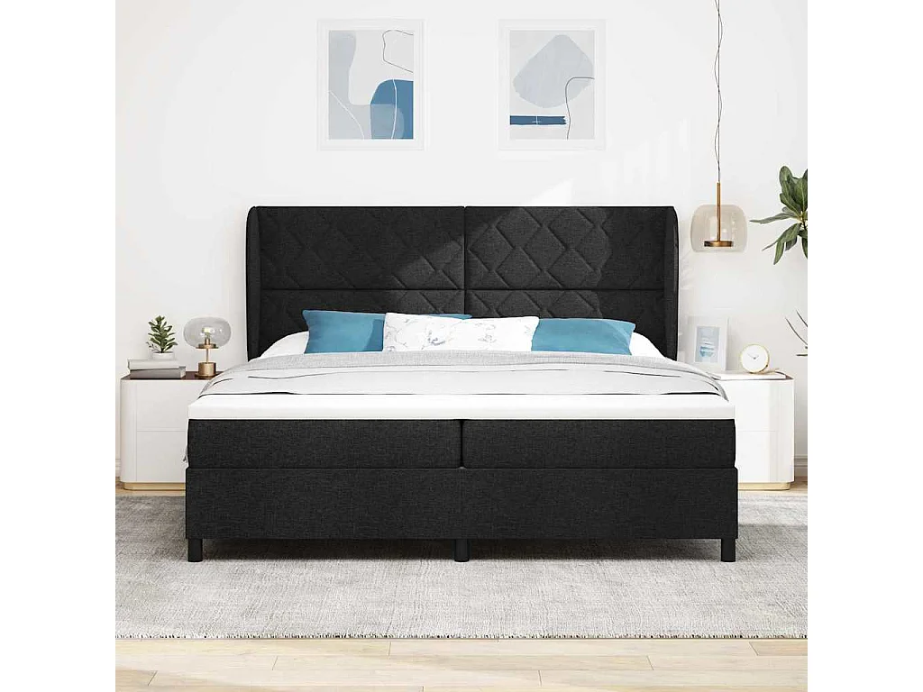Cama tipo Box Spring con colchón Negro 200 x 200 cm tela