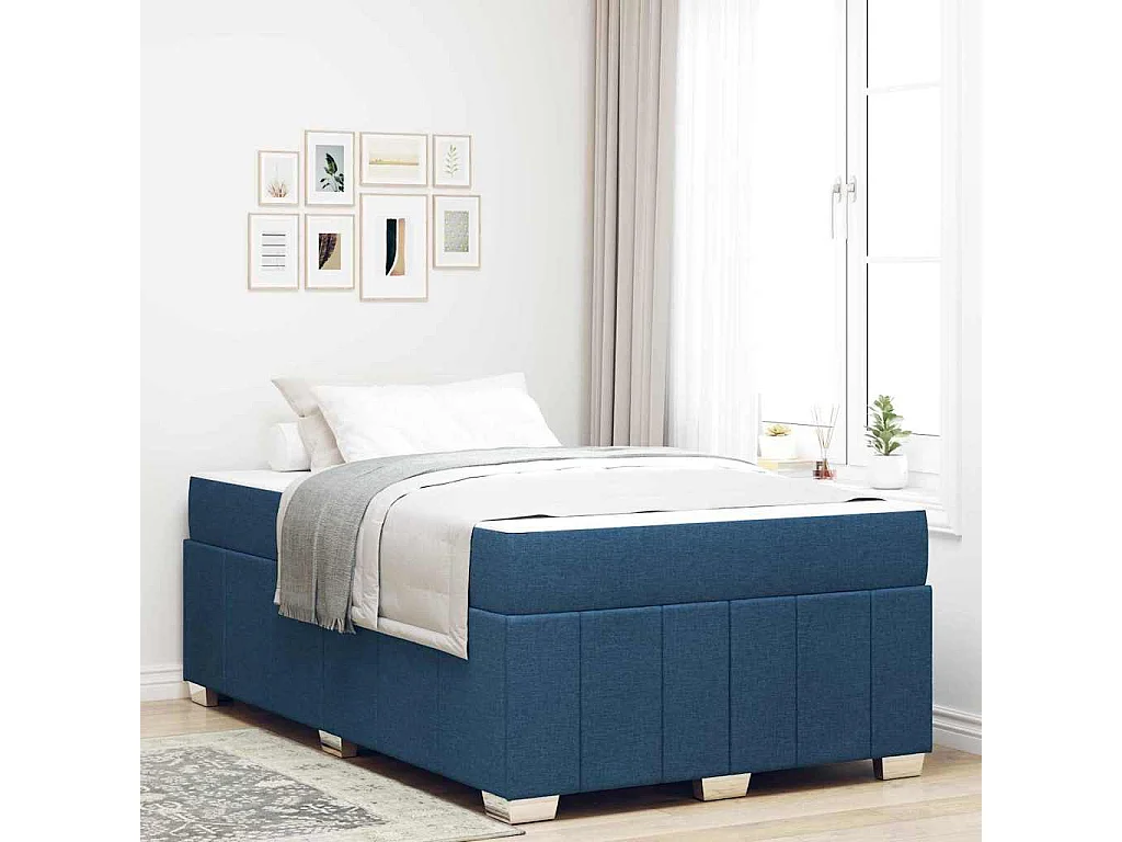 Estructura de cama con colchón Azul 120 x 200 cm tela