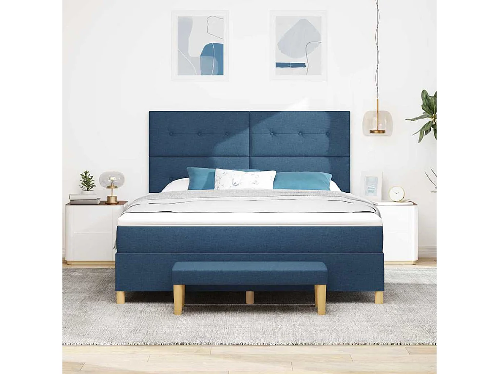 Cama tipo Box Spring con colchón Azul 180 x 200 cm tela