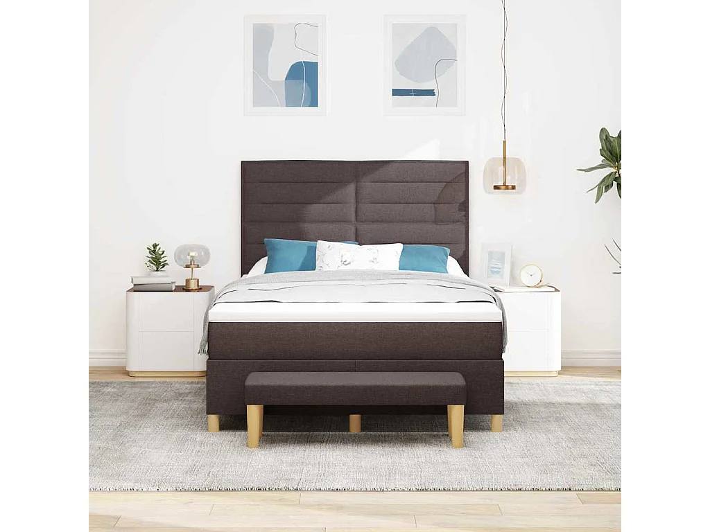 Cama tipo Box Spring Marrón oscuro 140 x 200 cm tela