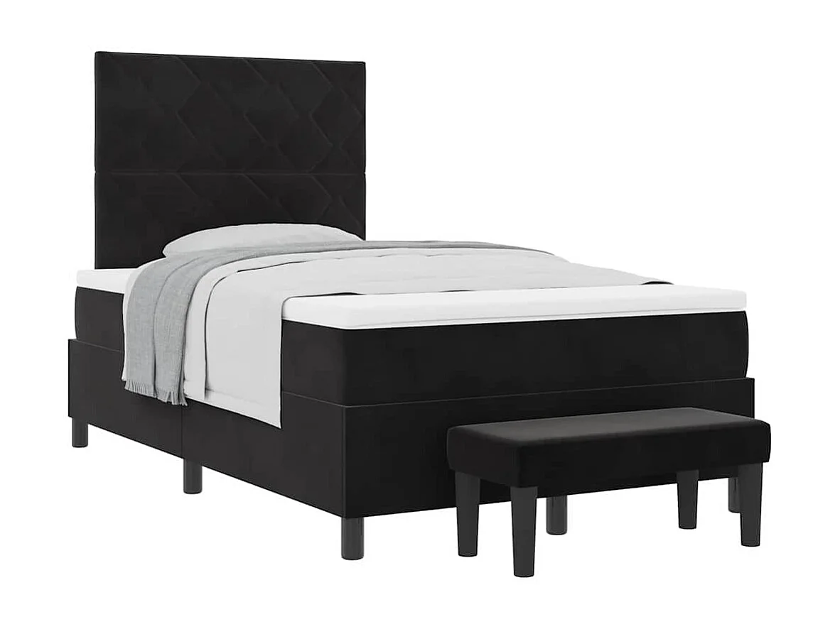 Cama tipo Box Spring con colchón Negro 120 x 190 cm Terciopelo