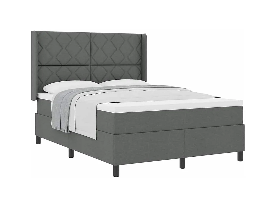 Cadre de lit avec matelas Gris foncé 140 x 200 cm tissu