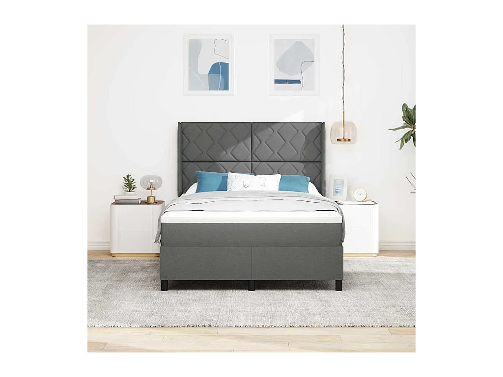 Cadre de lit avec matelas Gris foncé 140 x 200 cm tissu