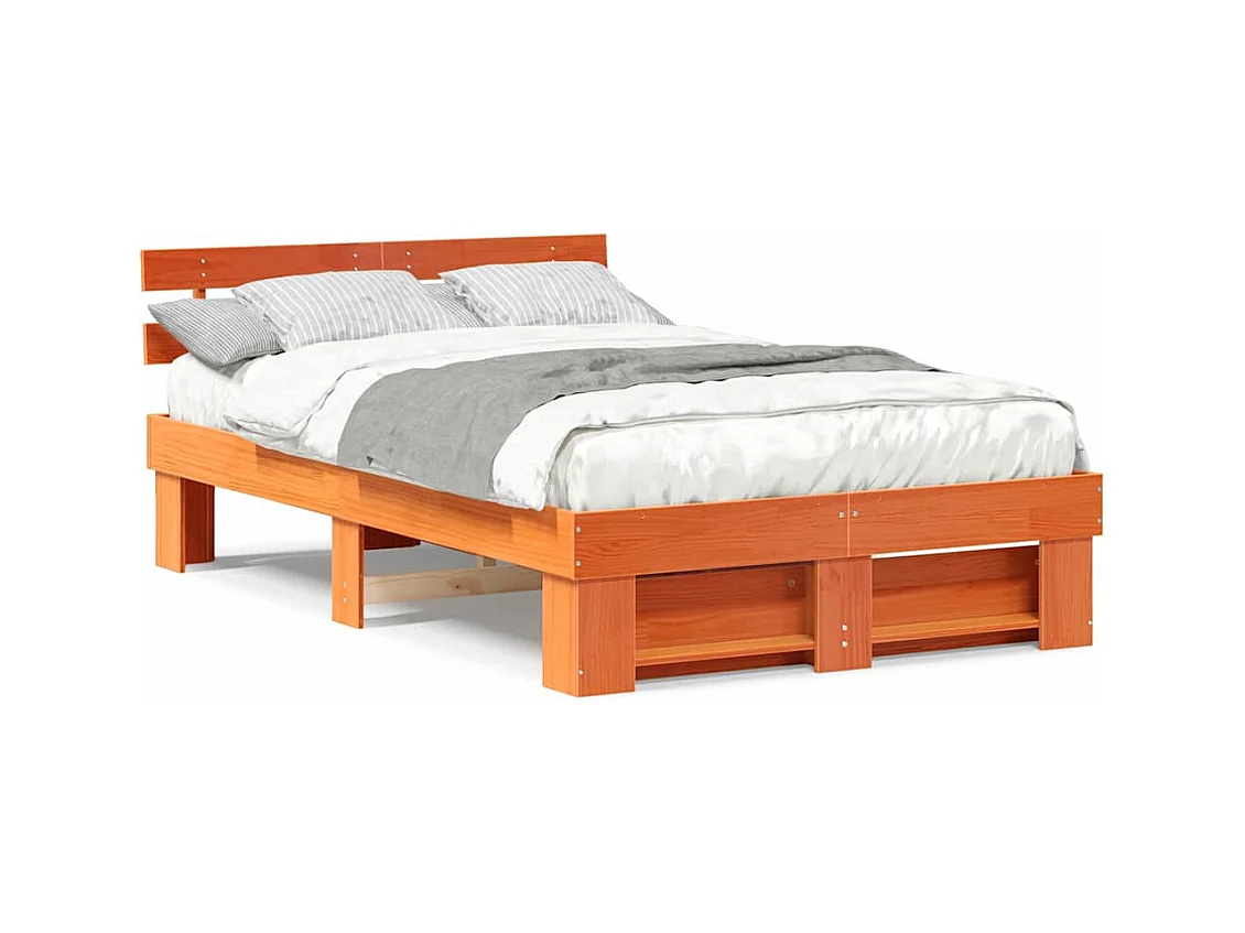 Estructura de cama con cabecera Marrón cera 120 x 200 cm