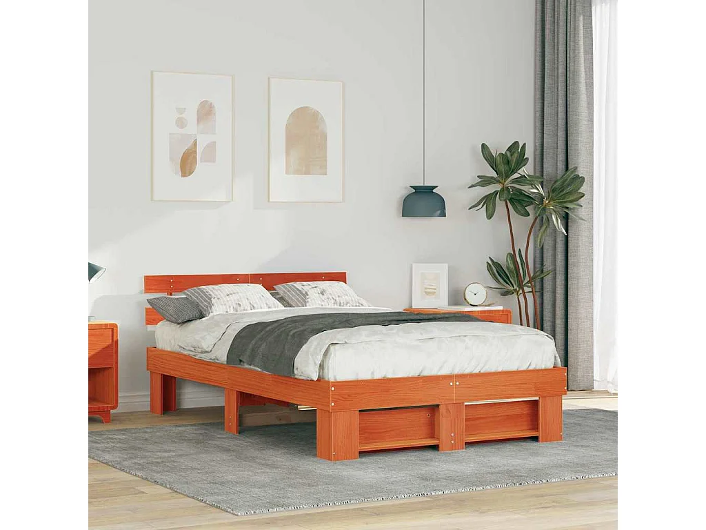 Cadre de lit Marron cire 120 x 200 cm Bois massif en pin