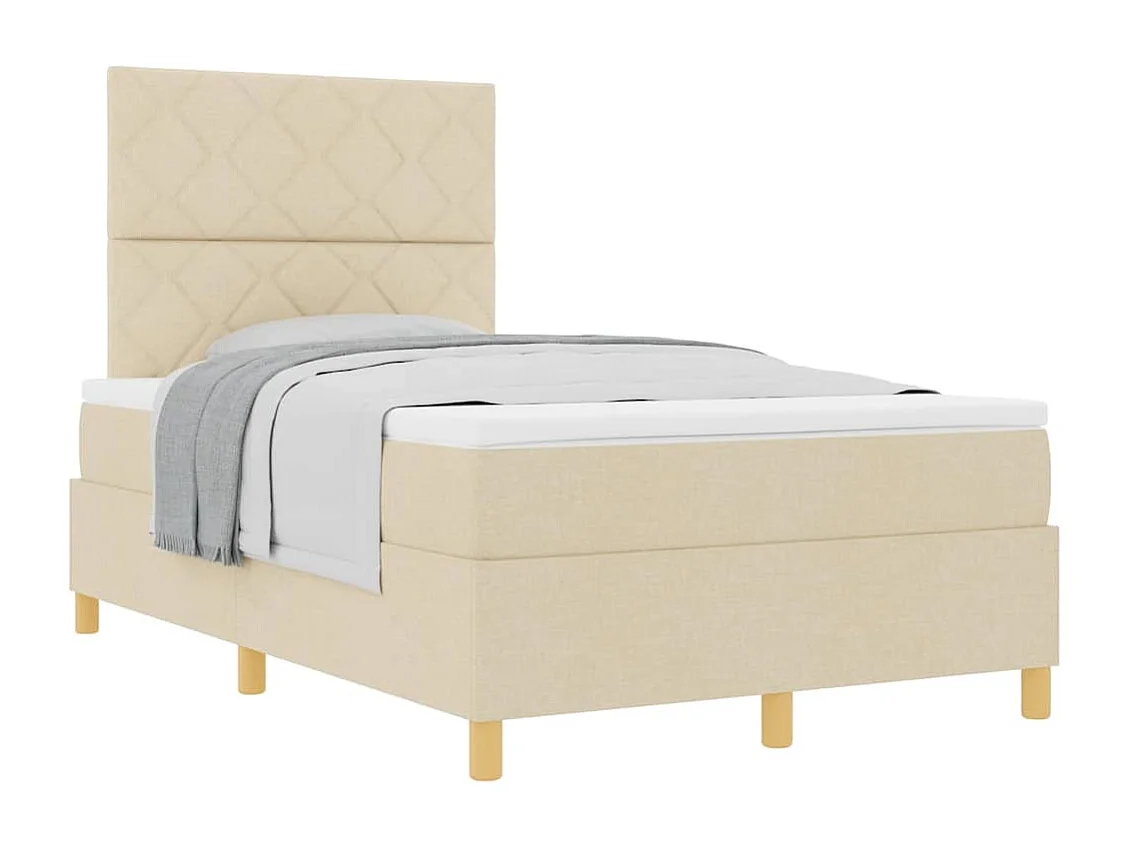 Cama tipo Box Spring con cabecera Crema 120 x 200 cm tela