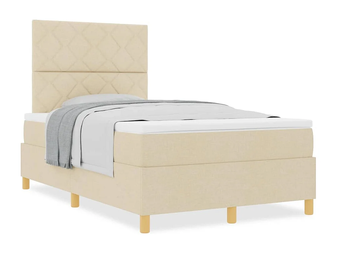 Cama tipo Box Spring con cabecera Crema 120 x 200 cm tela