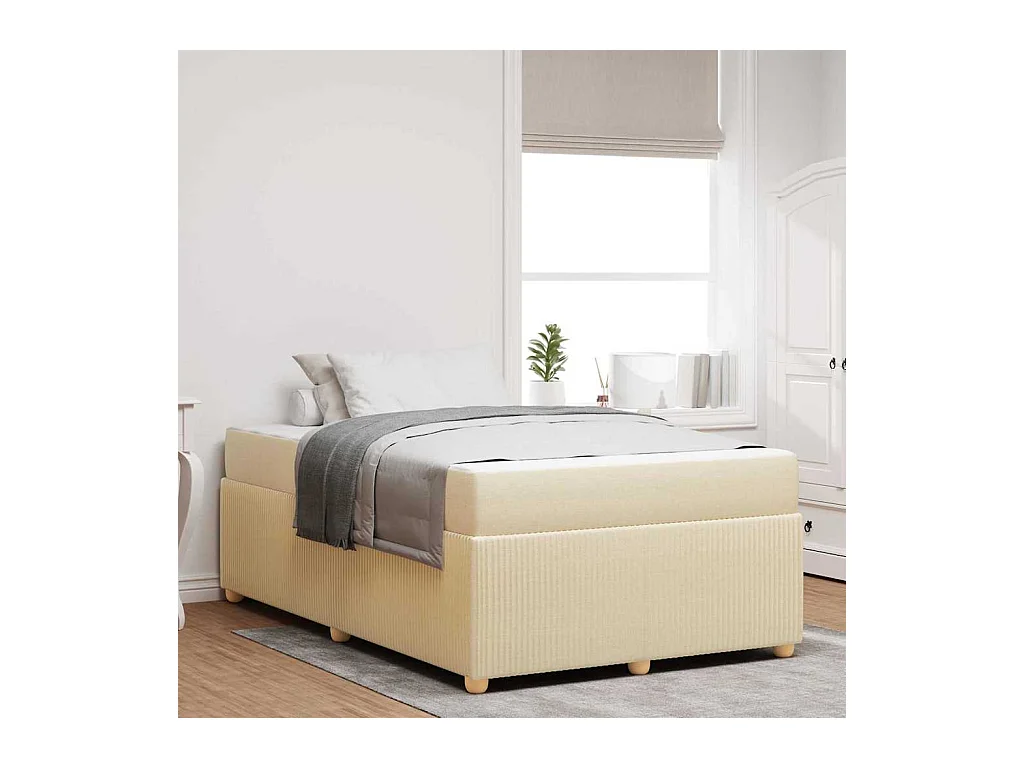 Cadre de lit avec matelas avec matelas Crème 120 x 190 cm tissu