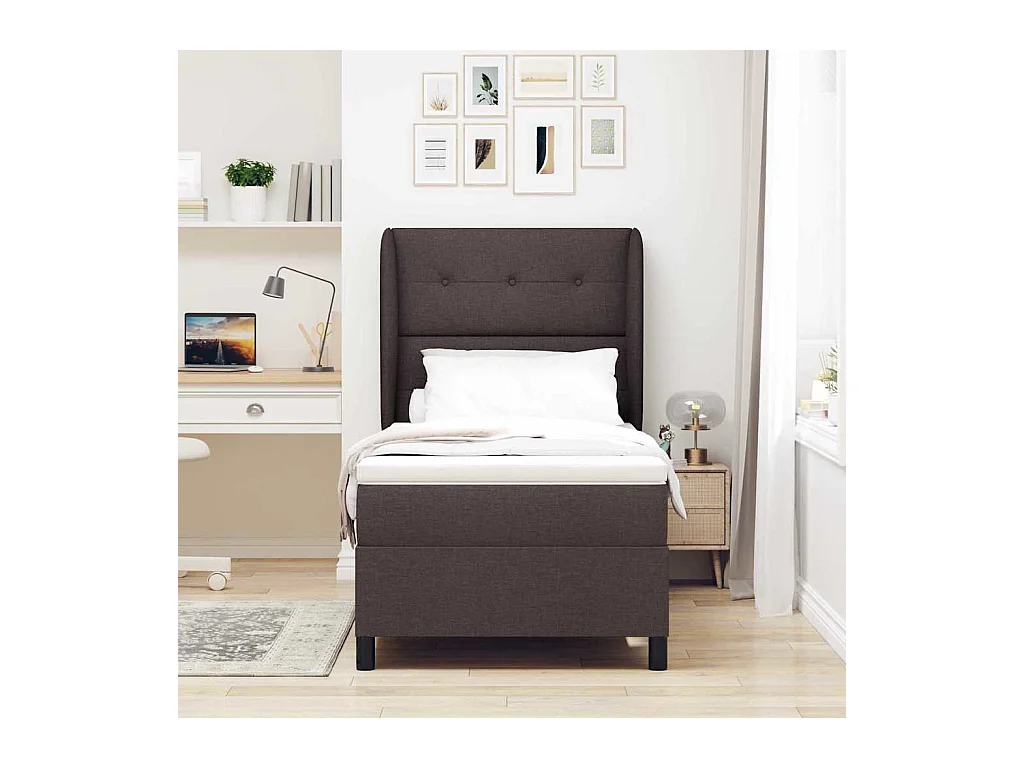 Cadre de lit avec matelas Marron foncé 100 x 200 cm tissu