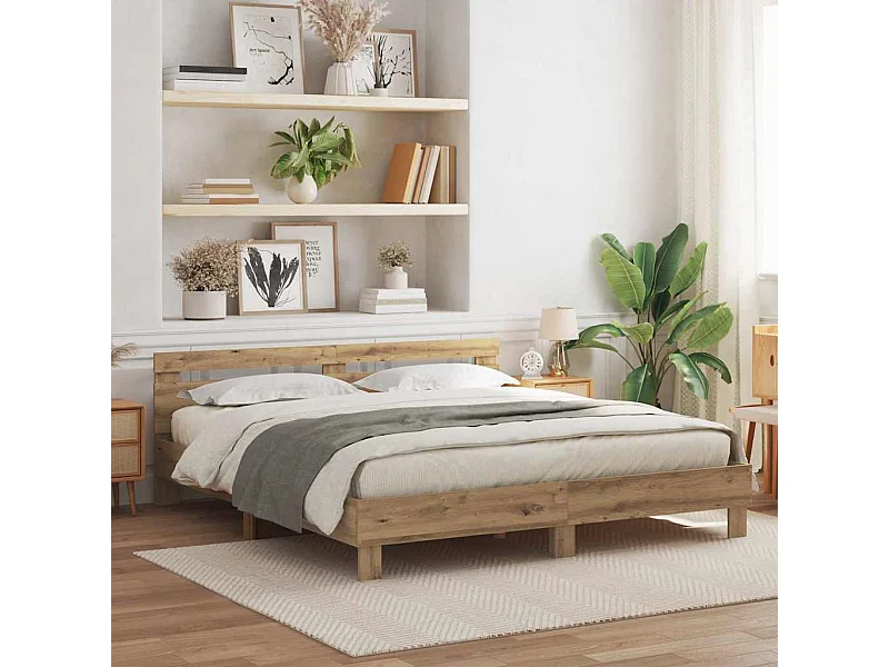 Estructura de cama con cabecera Roble artisan 200 x 200 cm