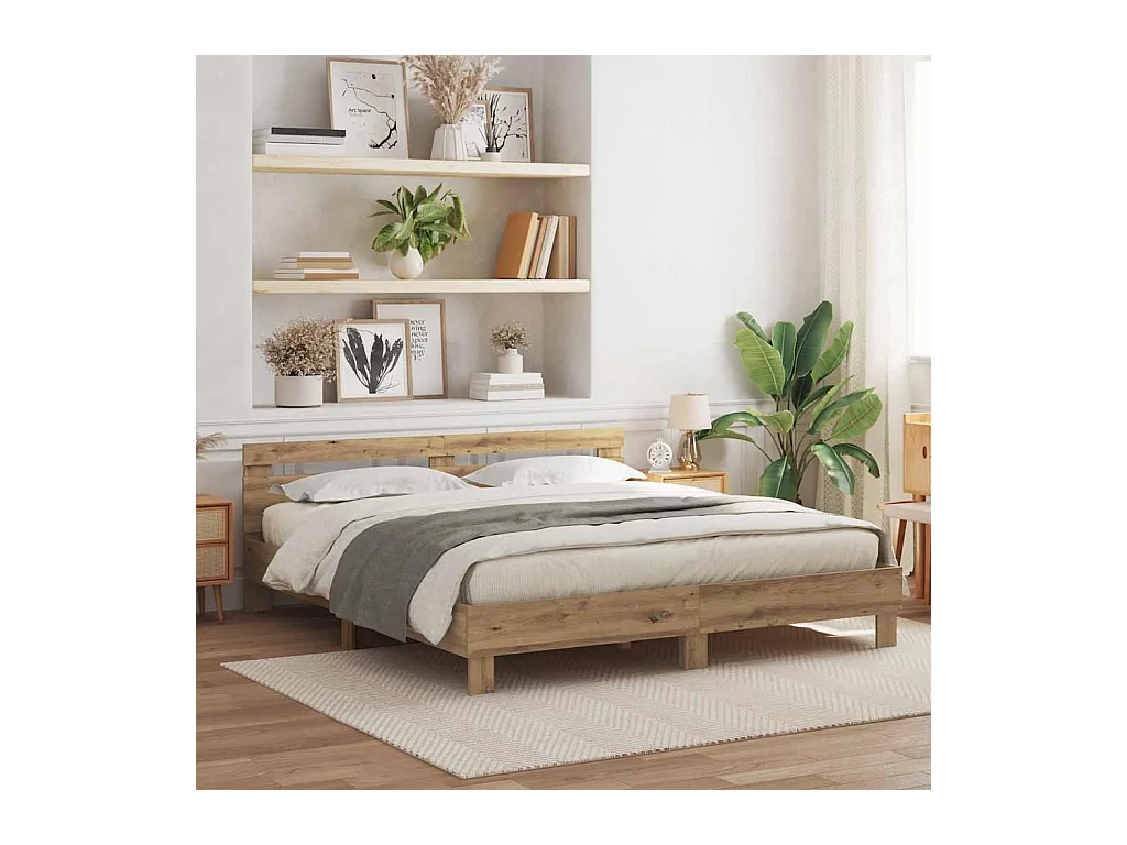 Cadre de lit chêne artisanal 200 x 200 cm Bois d'ingénierie