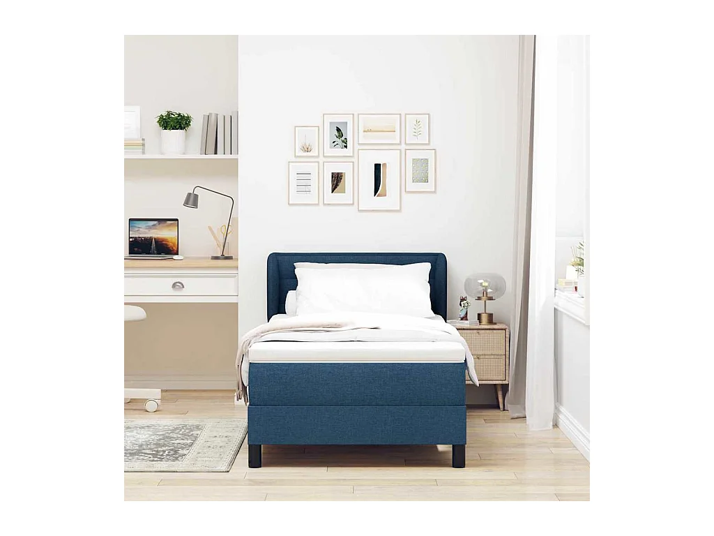 Cadre de lit avec matelas avec matelas Bleu 100 x 200 cm tissu