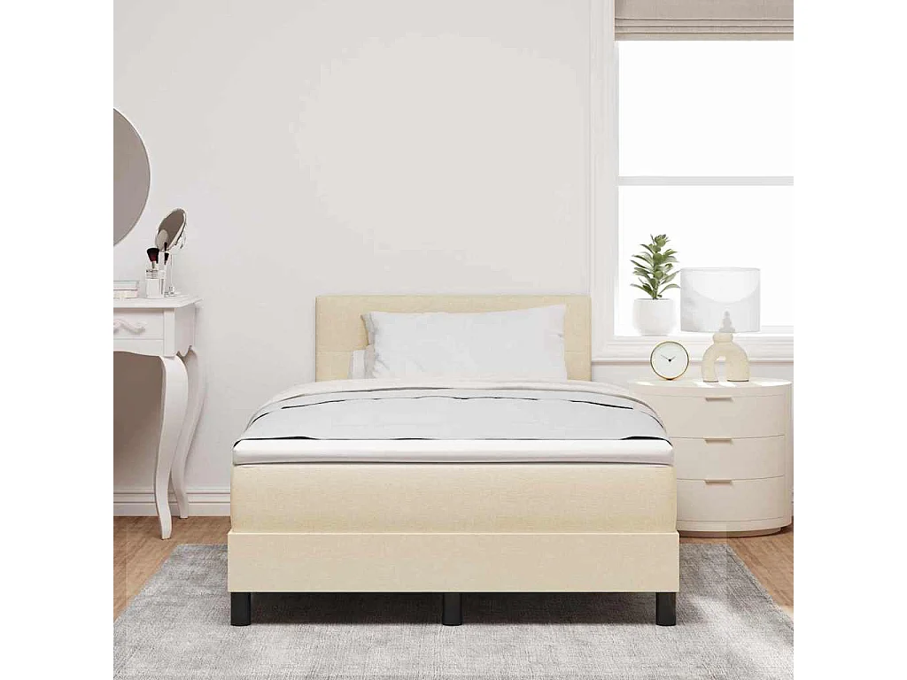 Cadre de lit avec matelas Crème 120 x 200 cm tissu