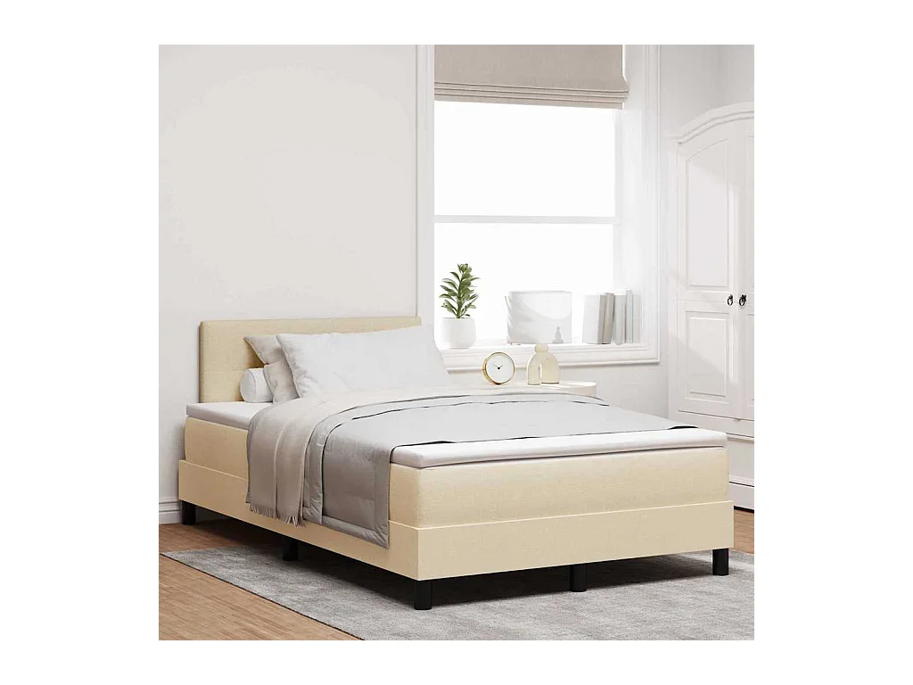 Cama tipo Box Spring con colchón Crema 120 x 200 cm tela