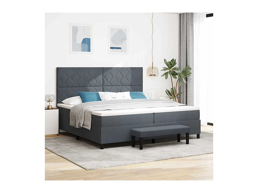 Cadre de lit avec matelas Gris foncé 200 x 200 cm Velours