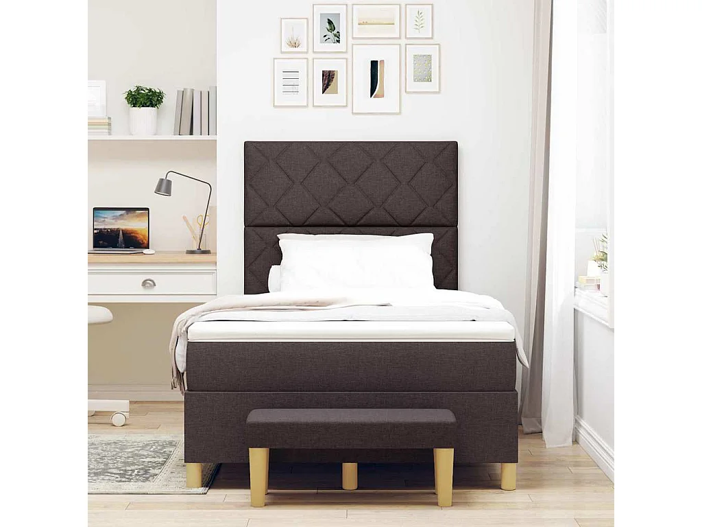 Cama tipo Box Spring Marrón oscuro 120 x 190 cm tela
