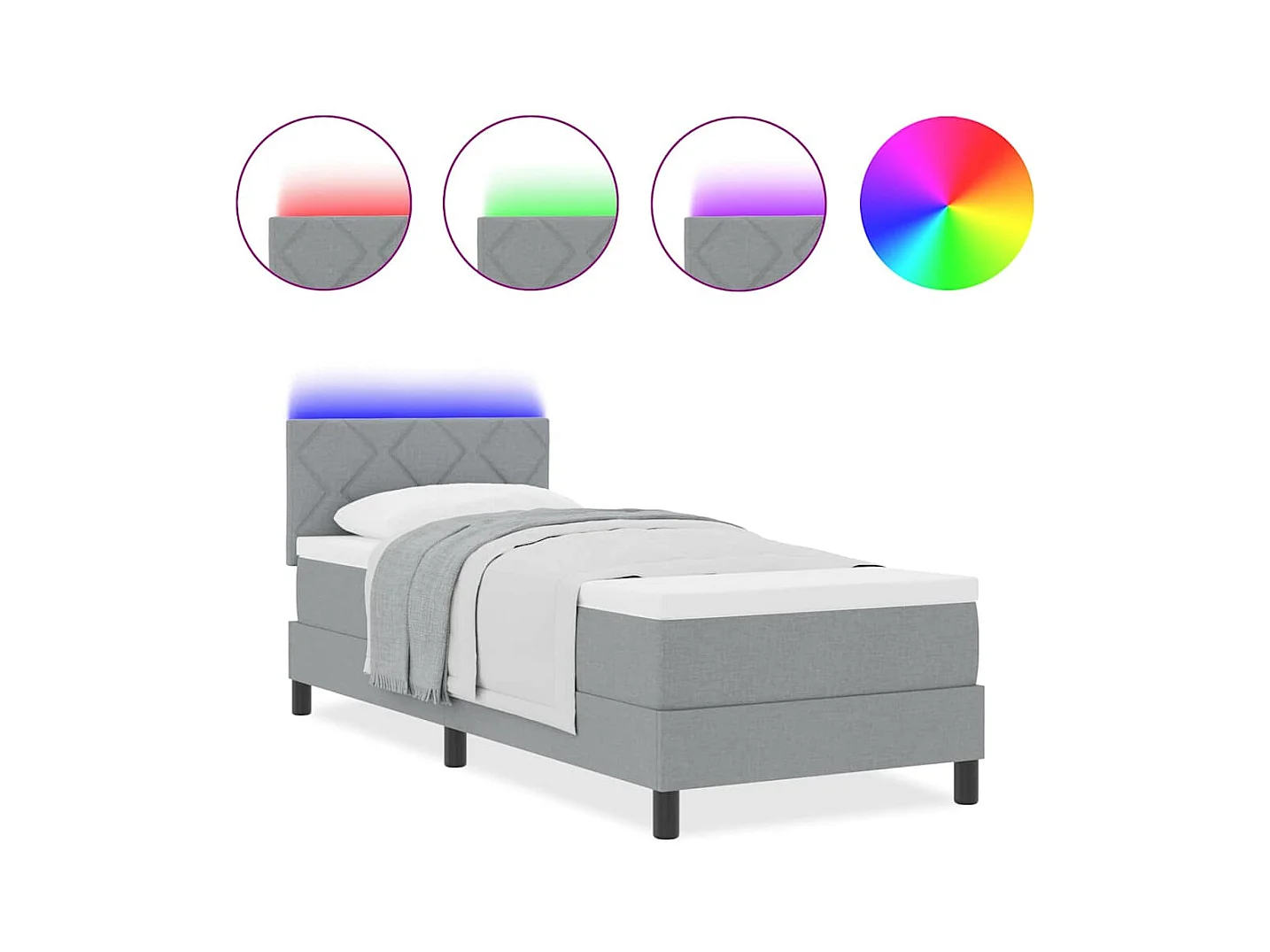 Cadre de lit avec matelas Gris clair 80 x 200 cm tissu