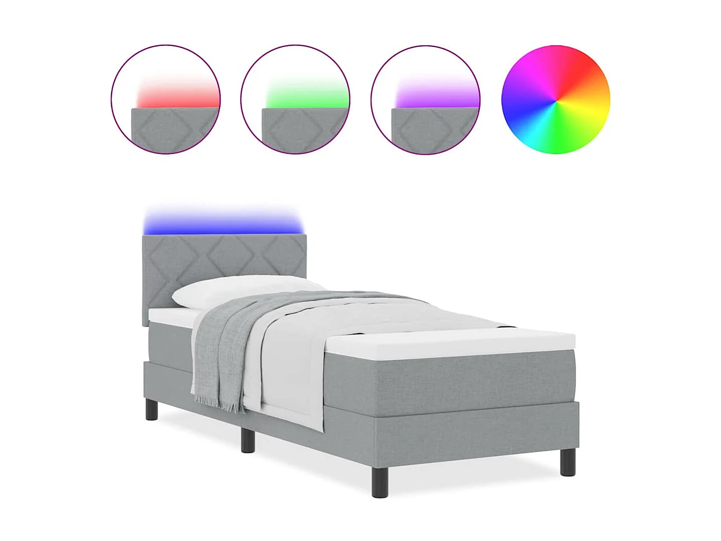 Cadre de lit avec matelas Gris clair 80 x 200 cm tissu