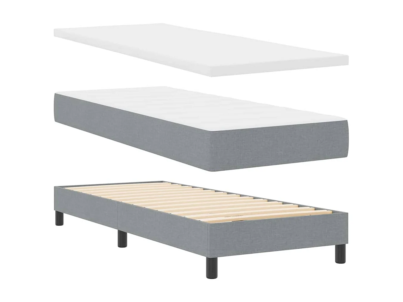Cadre de lit avec matelas Gris clair 80 x 200 cm tissu
