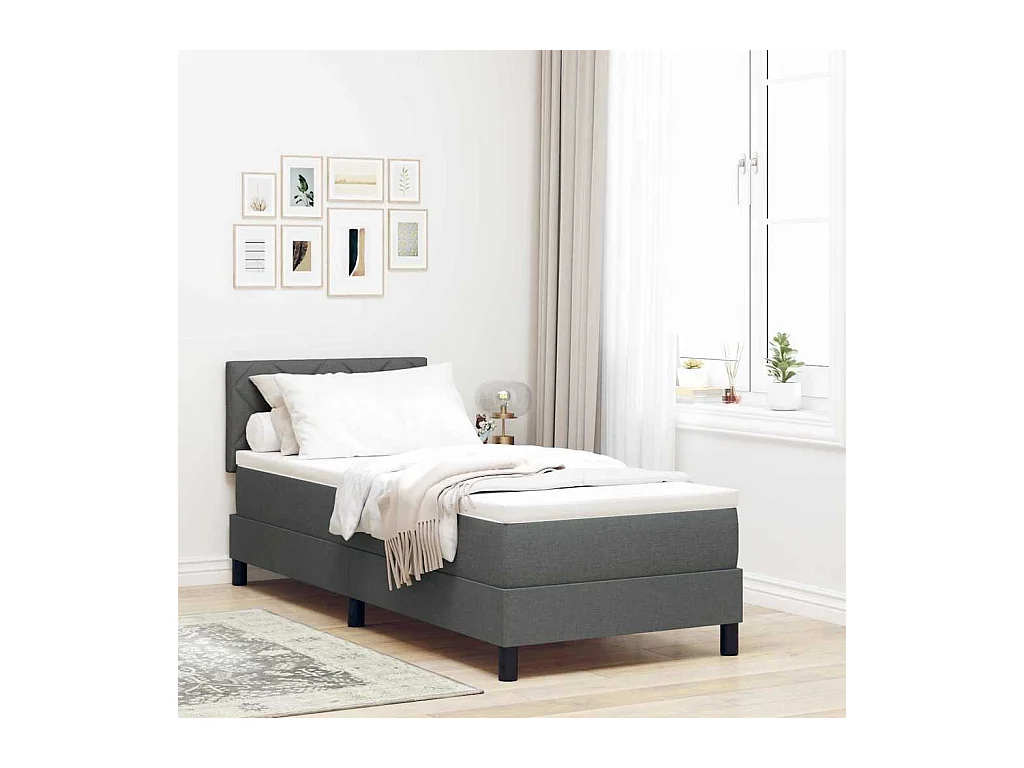 Cadre de lit avec matelas Gris foncé 80 x 200 cm tissu