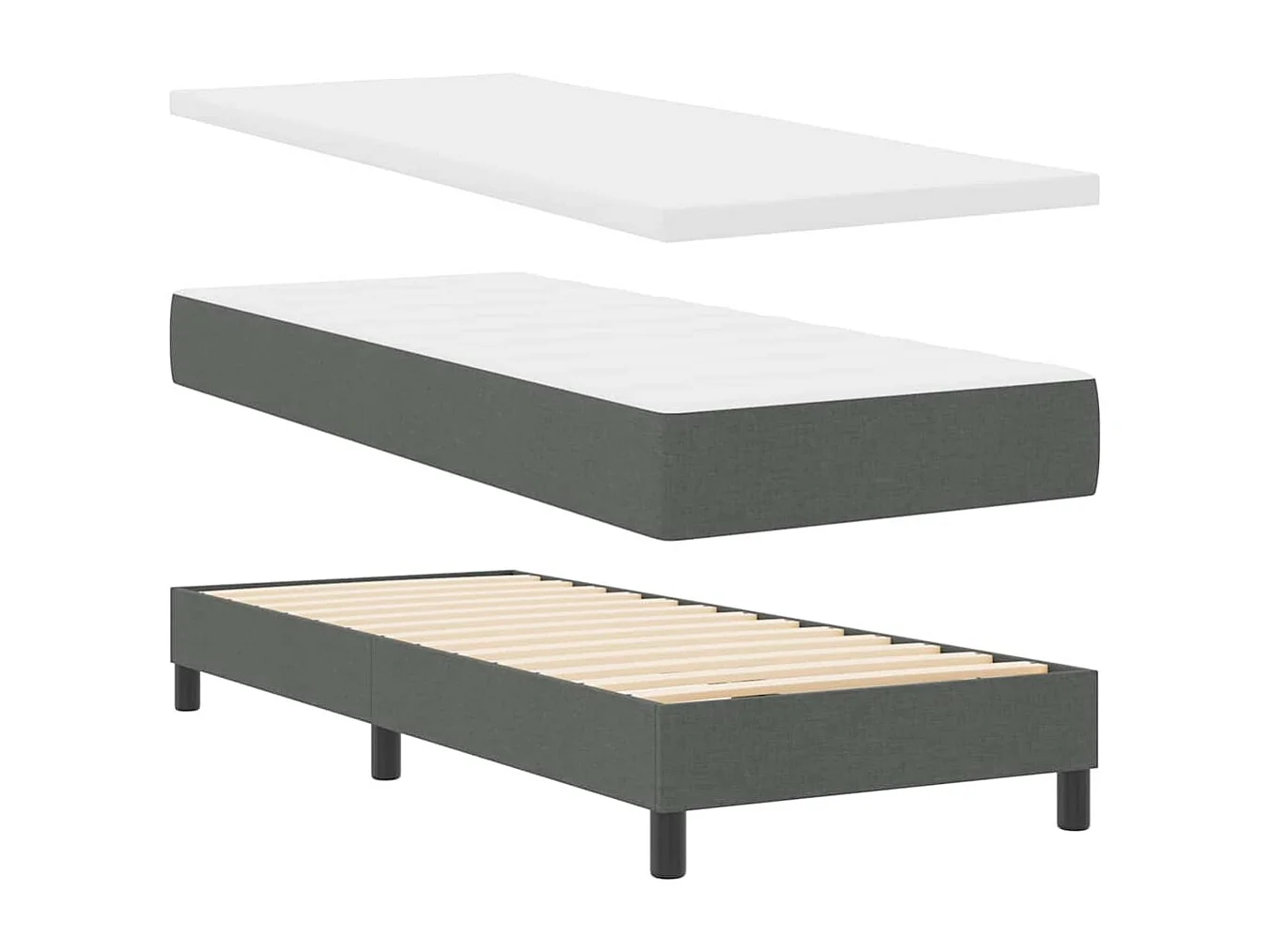 Cadre de lit avec matelas Gris foncé 80 x 200 cm tissu