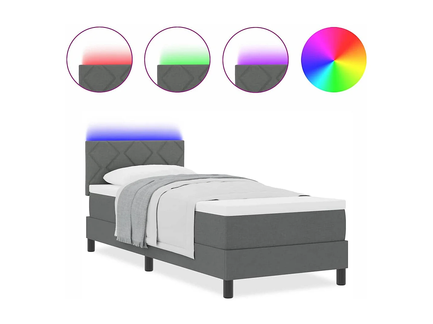 Cama tipo Box Spring con colchón Gris oscuro 80 x 200 cm tela