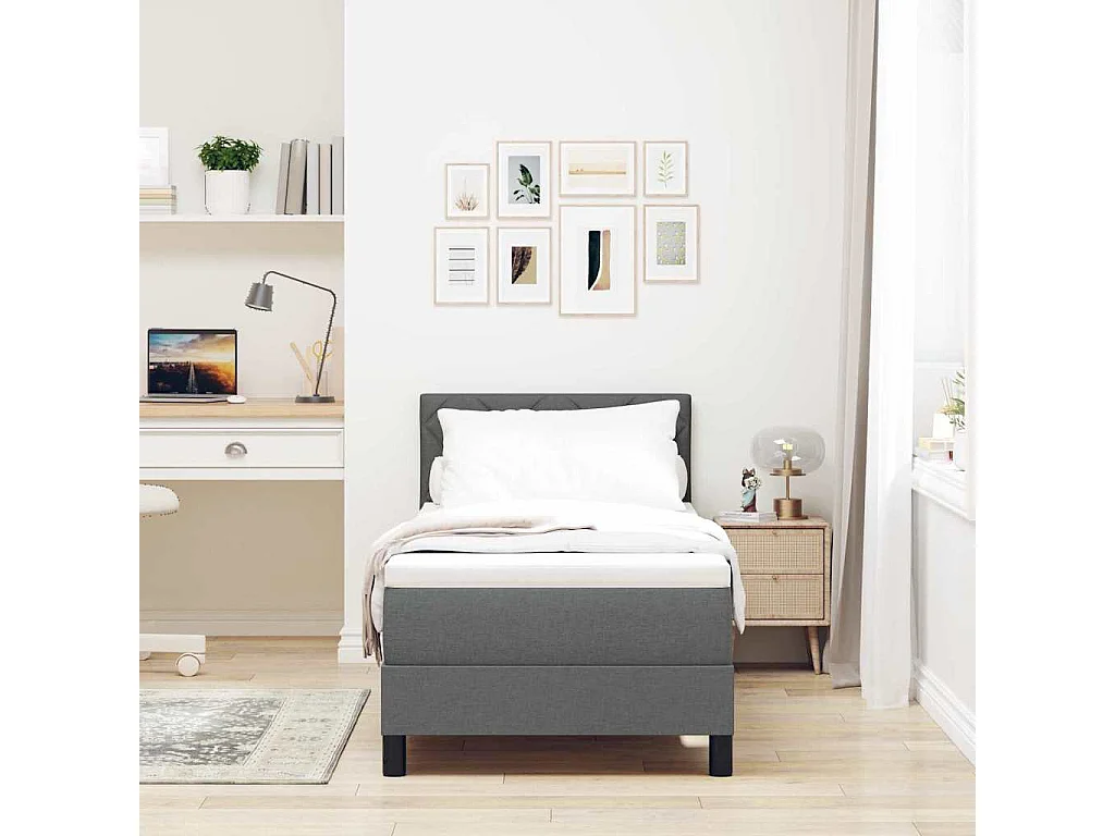 Cama tipo Box Spring con colchón Gris oscuro 80 x 200 cm tela