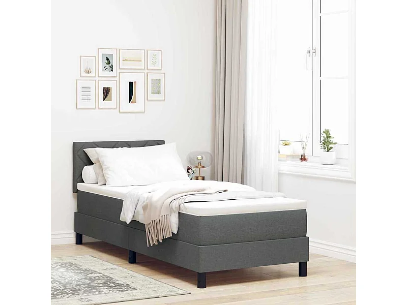 Cama tipo Box Spring con colchón Gris oscuro 80 x 200 cm tela