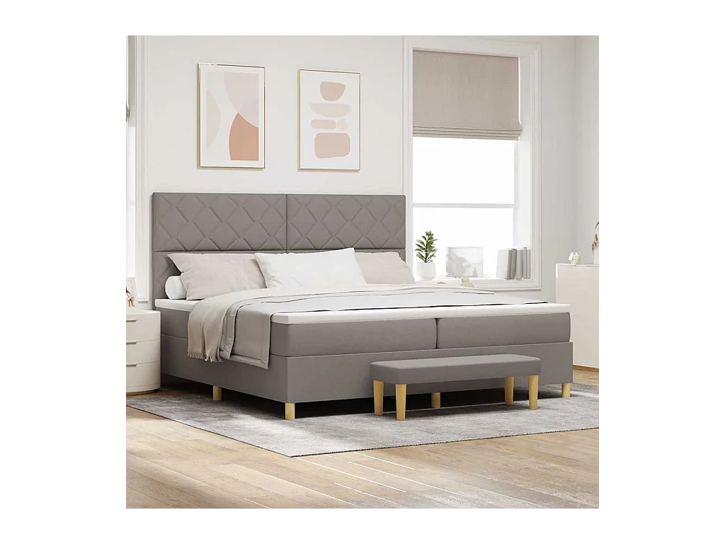 Cadre de lit avec matelas Taupe 200 x 200 cm tissu