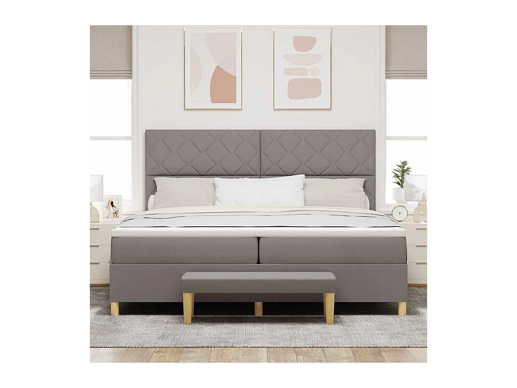 Cadre de lit avec matelas Taupe 200 x 200 cm tissu