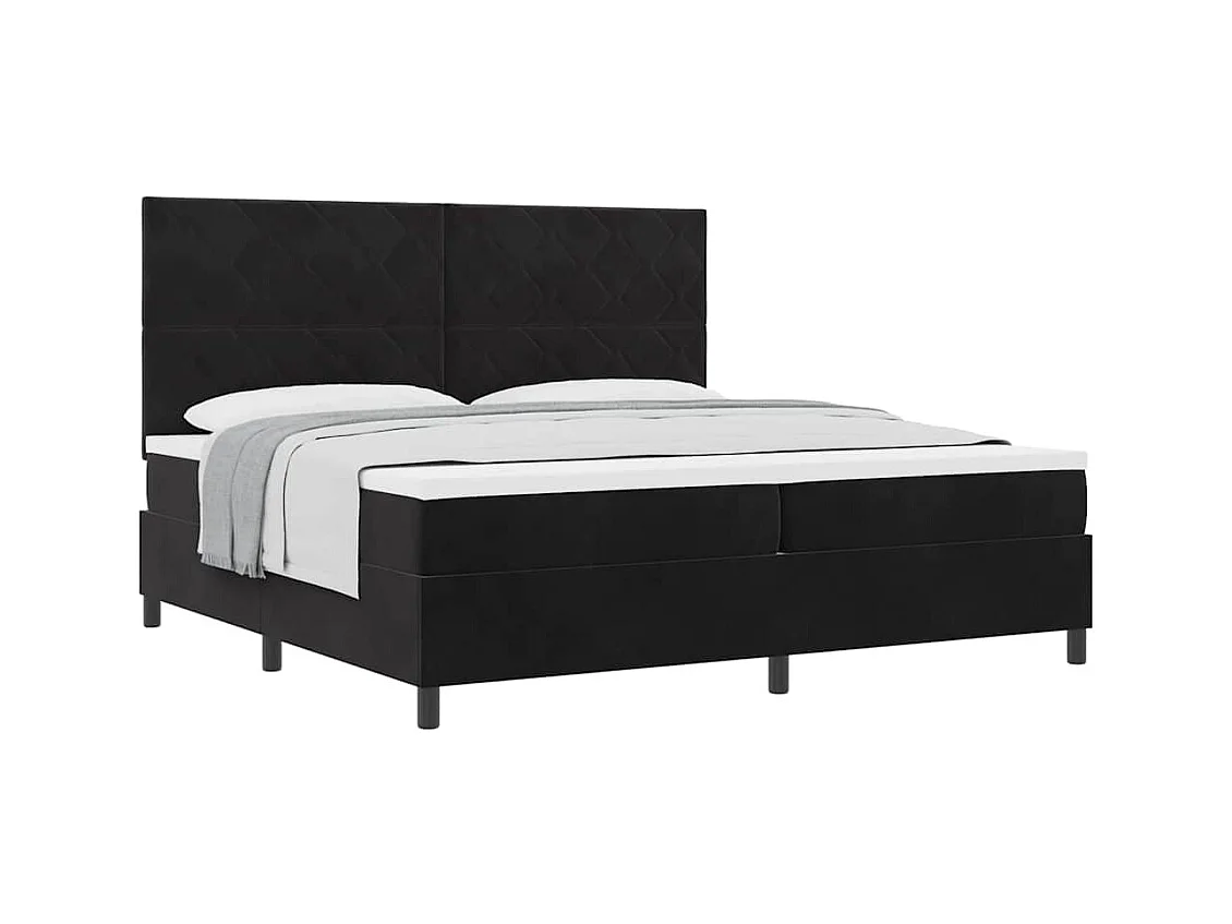 Cama Box com colchão com cabeceira Preto 200 x 200 cm Veludo