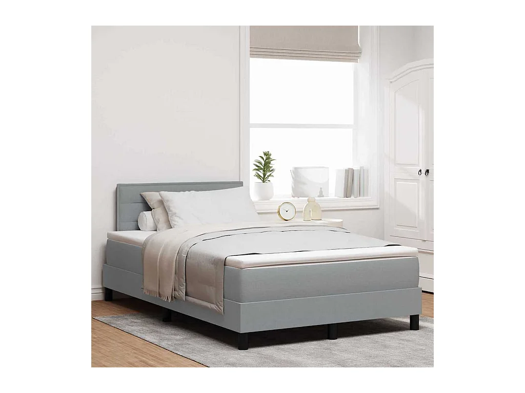 Cadre de lit avec matelas Gris clair 120 x 190 cm tissu