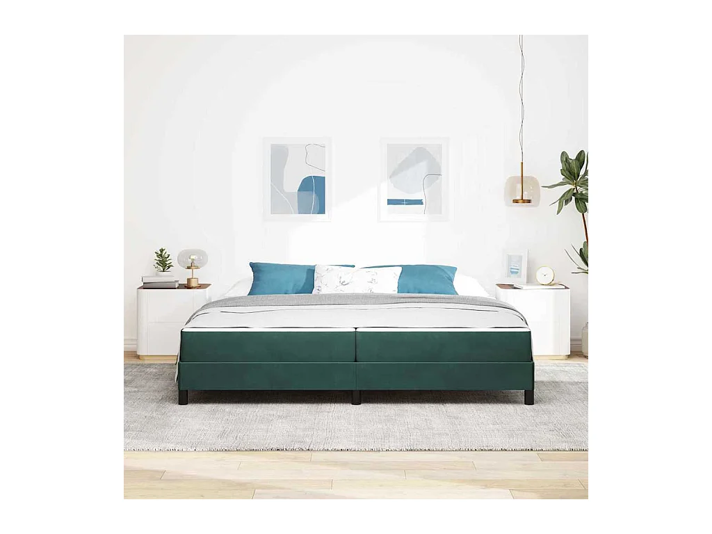 Cama box spring con colchón Verde oscuro 200 x 200 cm