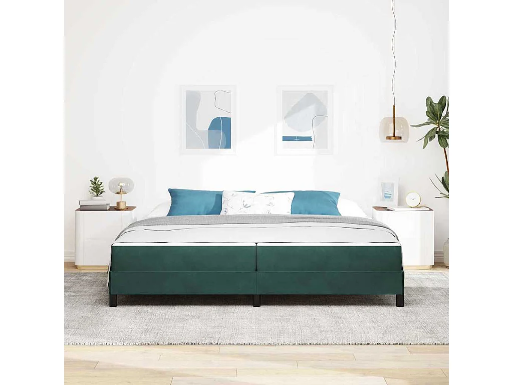 Cadre de lit avec matelas Vert foncé 200 x 200 cm Velours