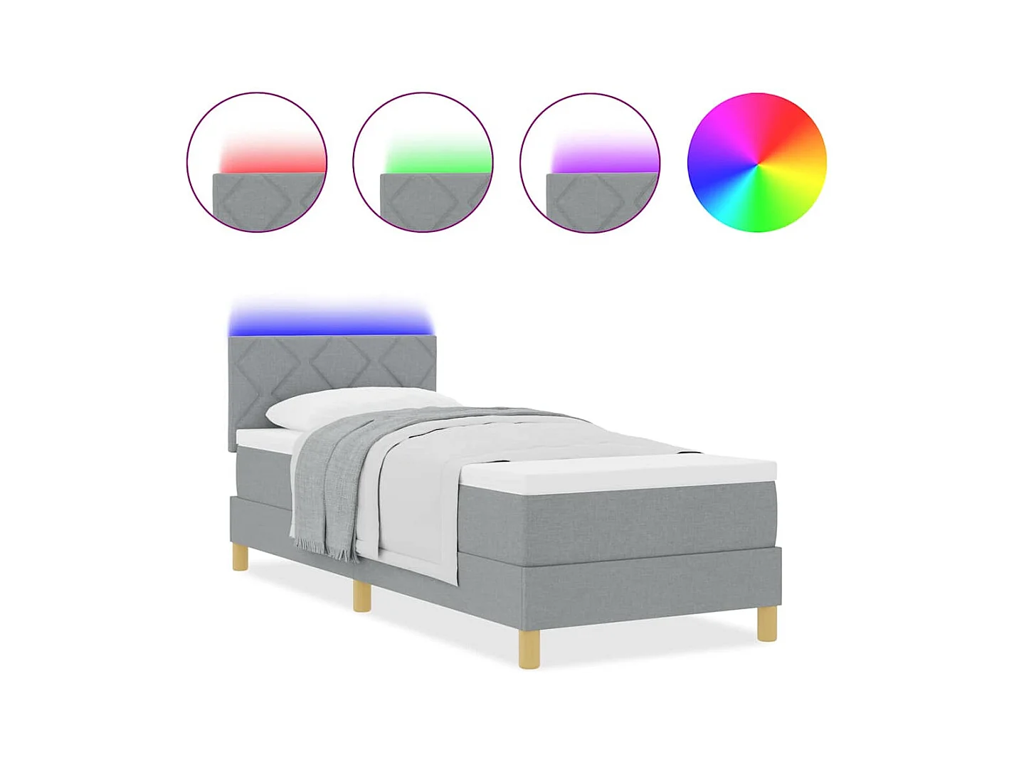 Cadre de lit avec matelas Gris clair 80 x 200 cm tissu