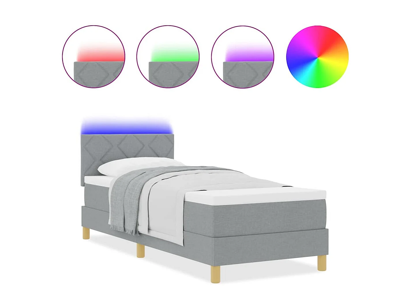 Cadre de lit avec matelas Gris clair 80 x 200 cm tissu