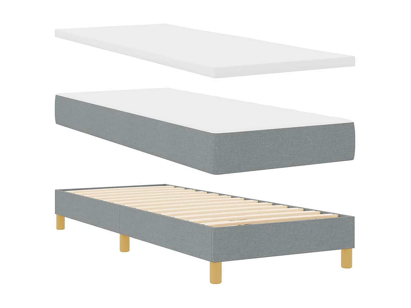 Cadre de lit avec matelas Gris clair 80 x 200 cm tissu