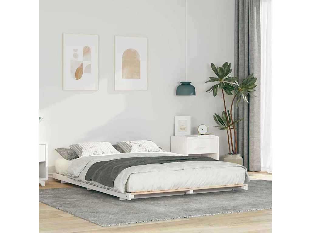 Estructura de cama Blanco 150 x 200 cm Madera maciza de pino