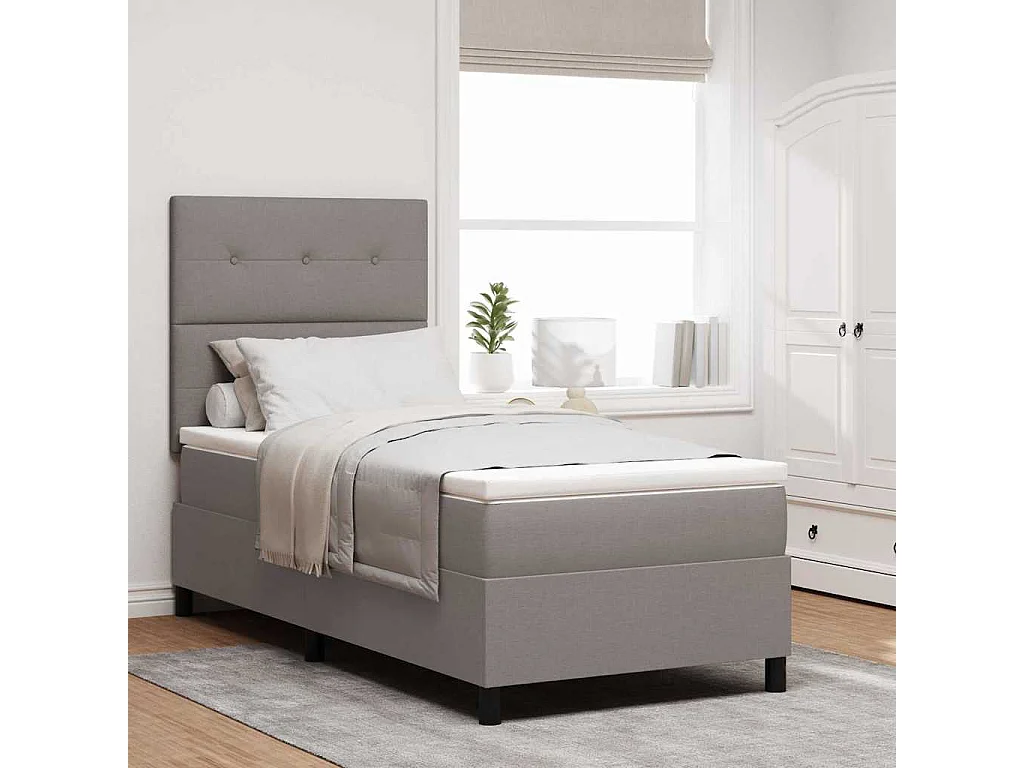 Cama tipo Box Spring con colchón Taupé 100 x 200 cm tela