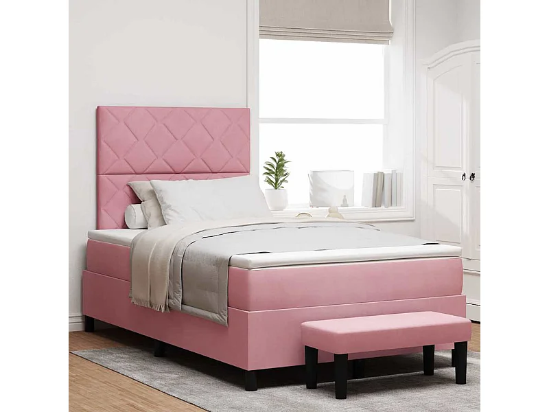 Cama Box com colchão com cabeceira Rosa 120 x 190 cm Veludo